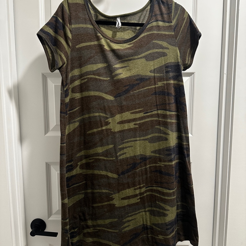 Z Supply Olive Green and Dark Brown Camo Mini Dress
